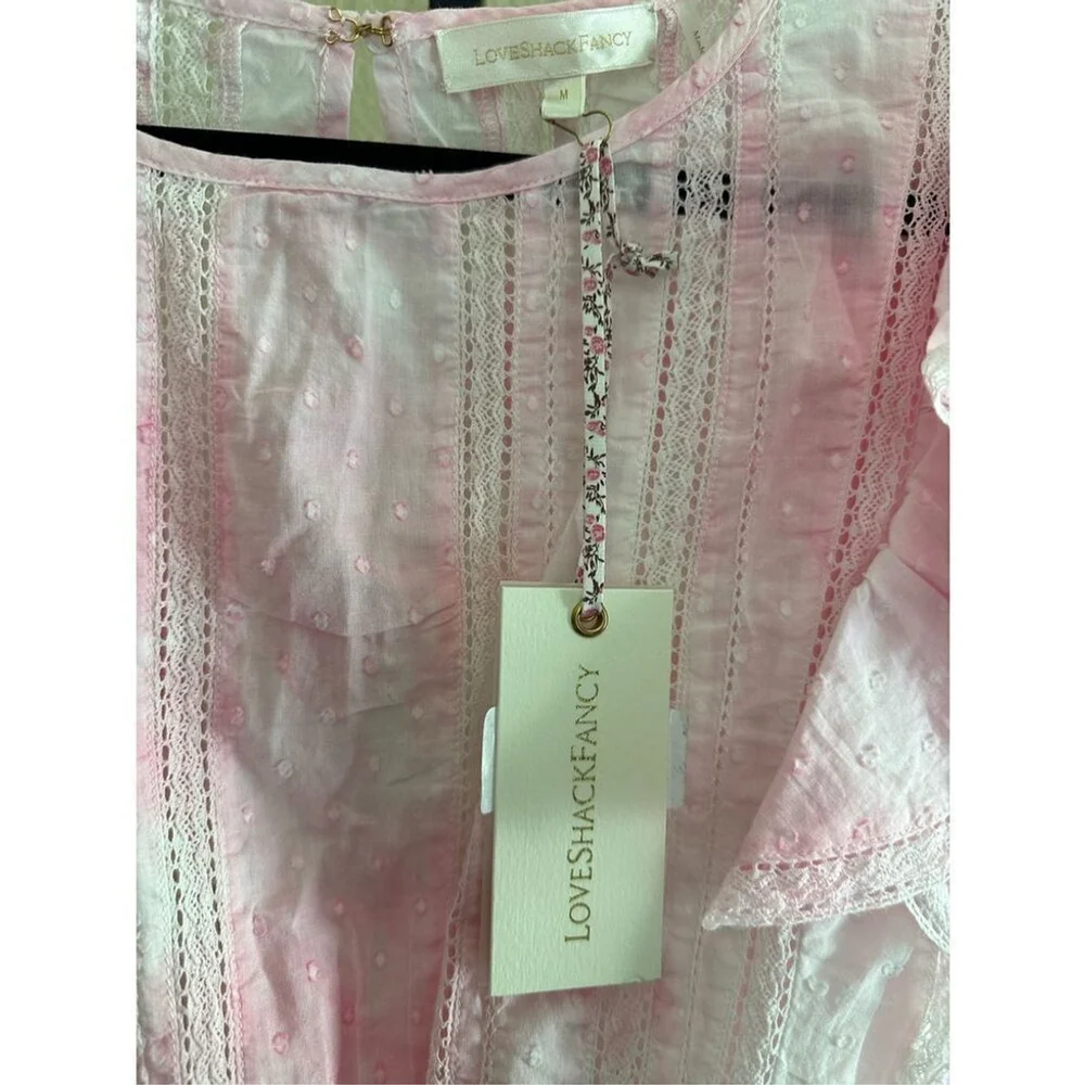 Love Shack Fancy Natasha Ruffle Tiered Mini Dress in Island Pink Hand Dye Size M